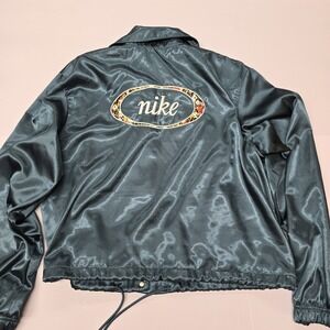 Nike‎ Women's Satin Floral Logo Windbreaker Jacket Blue Size Medium